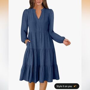 beachlunchlounge Navy Long Sleeve Dress